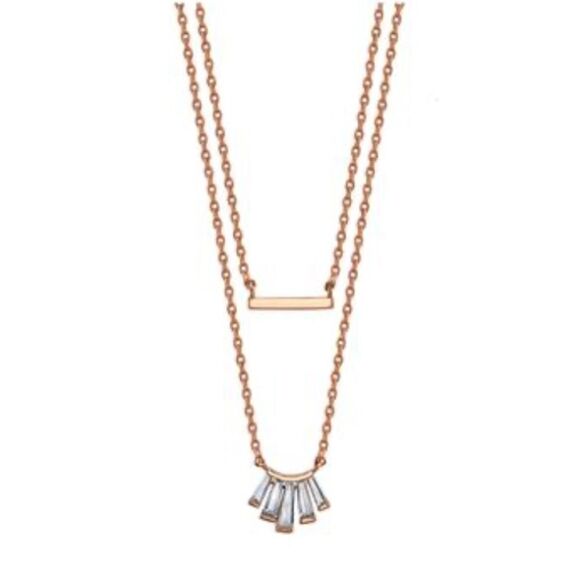 NWT Unwritten Rose Gold Flash Plated CZ Bar Layered Pendant Necklace Rose Gold - Picture 1 of 4